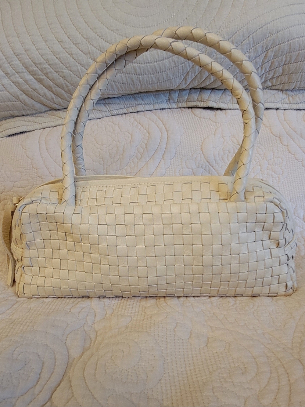 Cleobella Beige Woven Top-Handle Satchel Women Handbag - Picture 3 of 8
